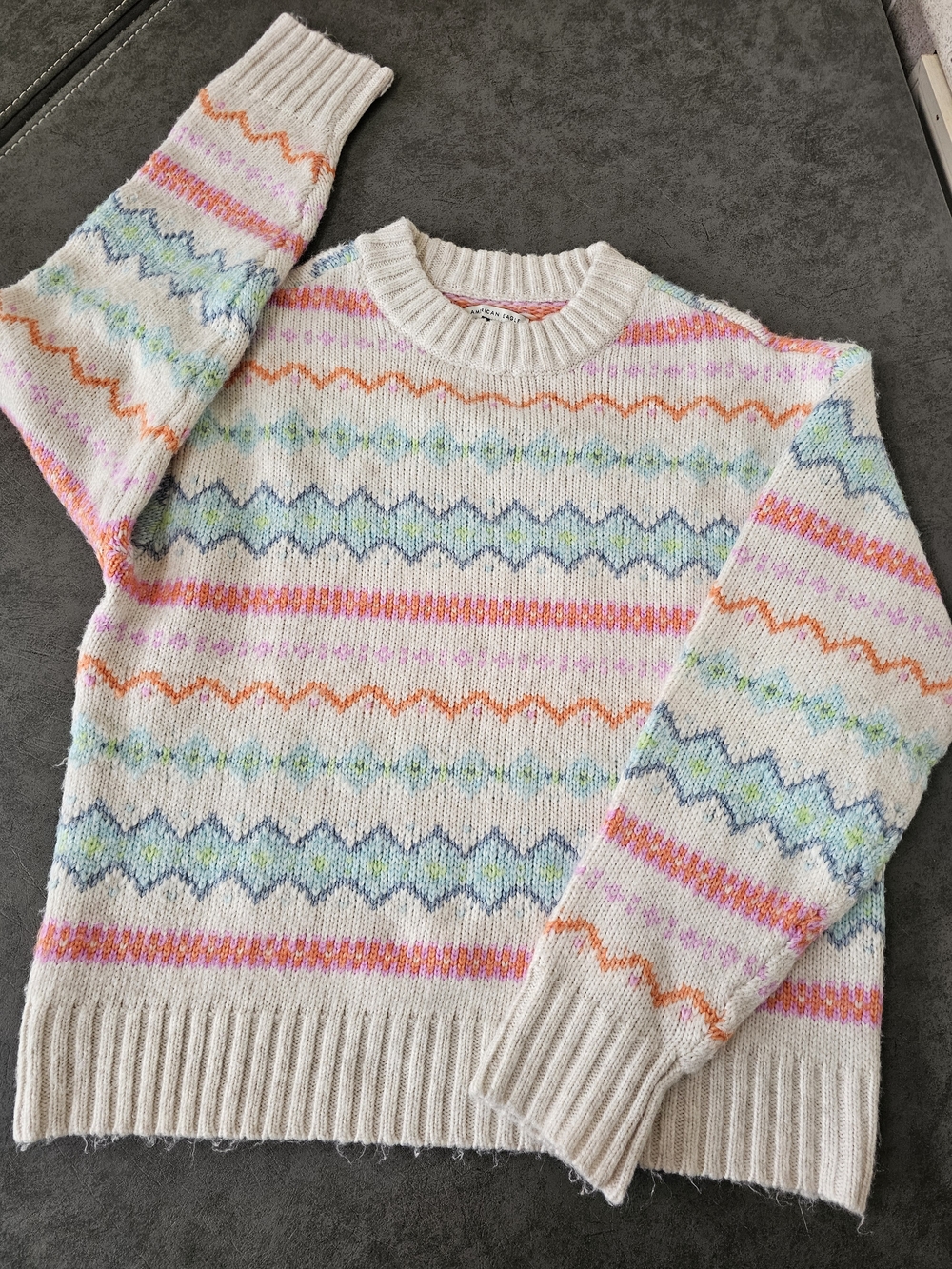 American Eagle Outfitters Cream Sweater Pink, Orange, Blue & Green Stripes Small